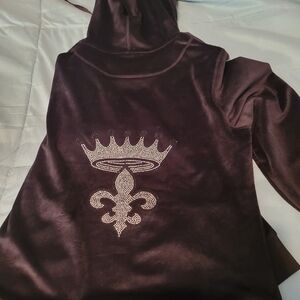 White mark black Hoodie and pants with Rhinestone Crown on the jacket